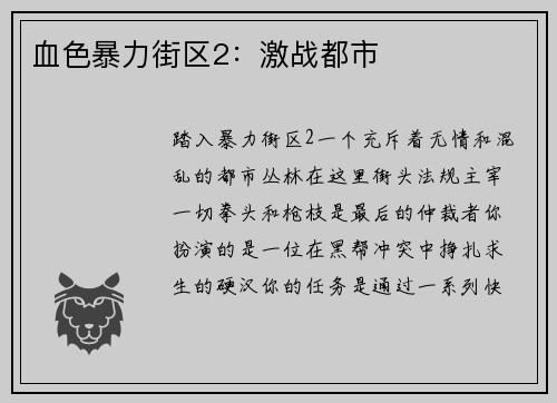 血色暴力街区2：激战都市